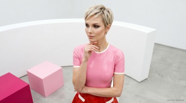 Cleo In Pink Latex Top And Red Mini Skirt With Thighhigh Boots 8