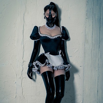 Beautiful Asian Fetish Girl In Maid Uniform, Latex Stockings And Gloves