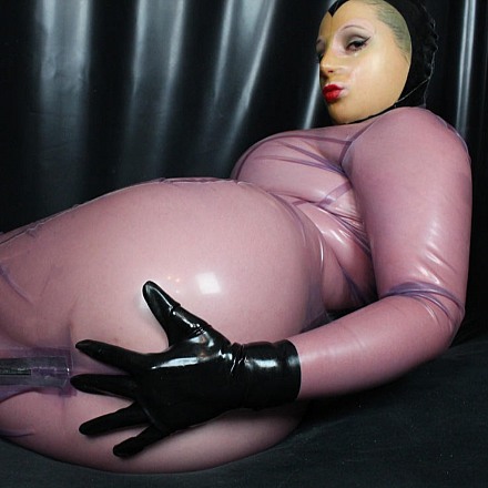 Curvy Fetish Girl Lady Avengelique In A See Through Purple Latex Dress And Rubber Hood