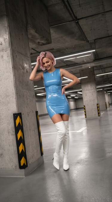 Alia In Latex Mini Dress And High Boots 7