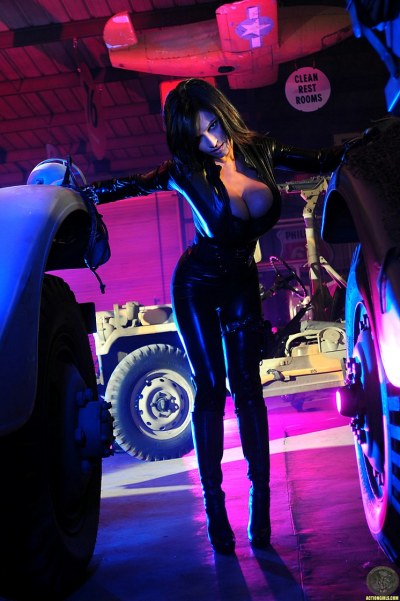 Big Boobed Denise Milani In Tight Catsuit 8