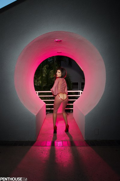 Darcie Dolce In A Pink Rubber Dress 2