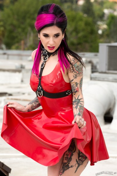Inked Latex Hottie Poses Outside 3