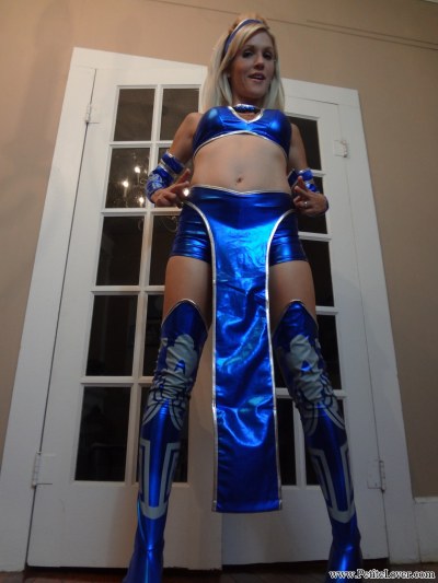 Jolene Devil In Metalic Blue Spandex Outfit 8