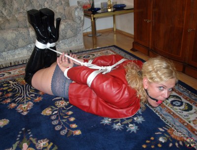 Lea Hogtied In Black And Red 13