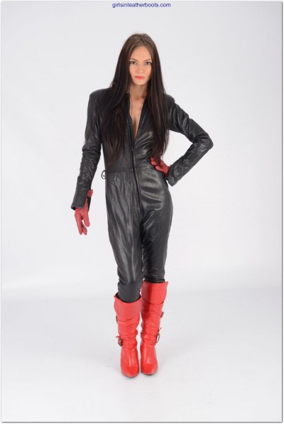 Leather Catsuit And Red Boots 1