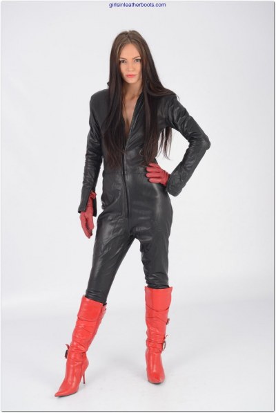 Leather Catsuit And Red Boots 4