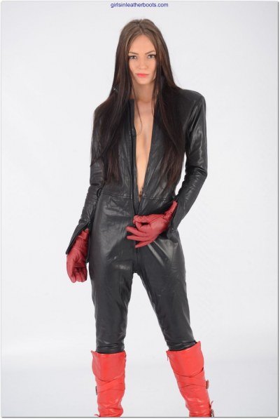 Leather Catsuit And Red Boots 6