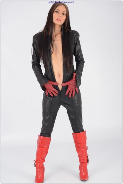 Leather Catsuit And Red Boots 9