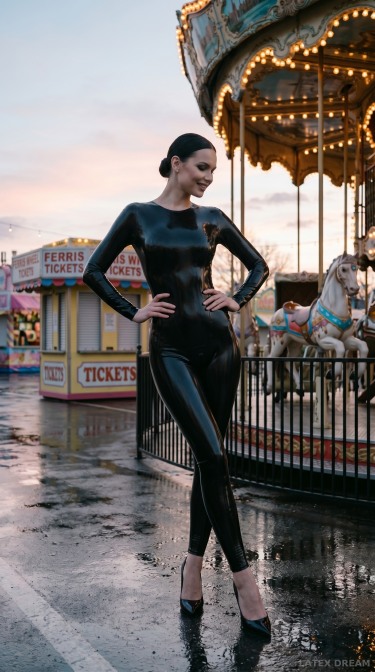Liora Black Latex Catsuit Fairground Dawn Editorial 2