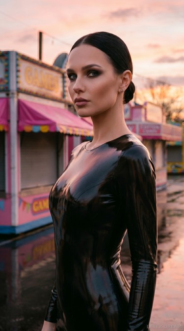 Liora Black Latex Catsuit Fairground Dawn Editorial 3