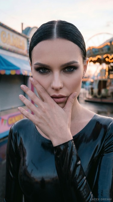 Liora Black Latex Catsuit Fairground Dawn Editorial 6