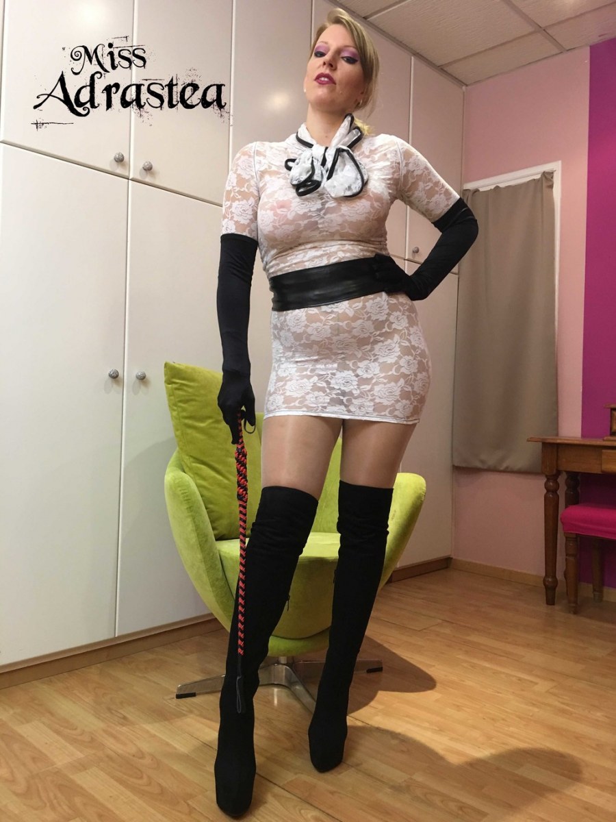 Miss Adrastea In White Lace And Overknees