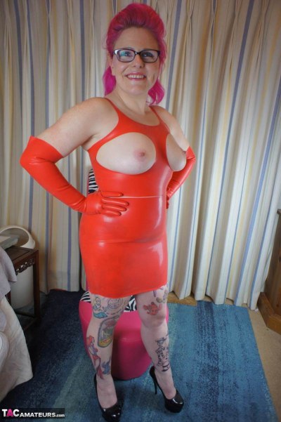 Mollie Foxxx In Red Rubber Outfit 1