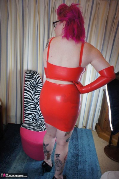 Mollie Foxxx In Red Rubber Outfit 3