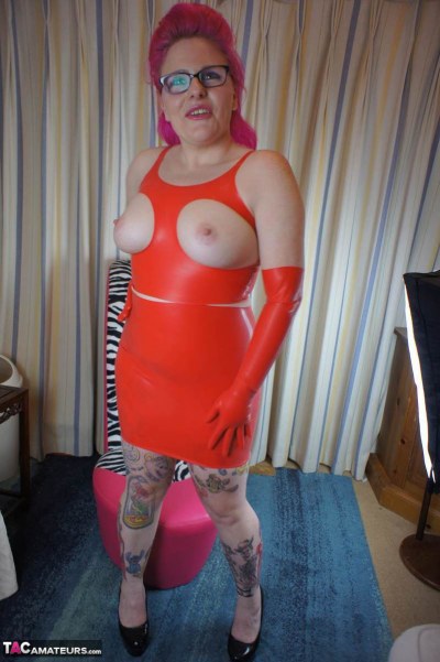 Mollie Foxxx In Red Rubber Outfit 4