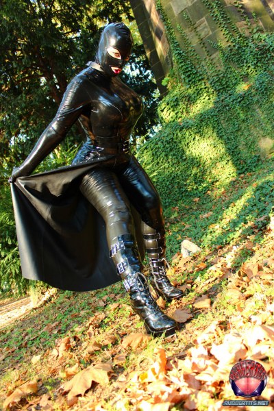 Outside Posing In Black Latex 4