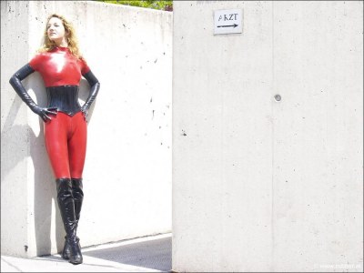 Red Latex In Public 7