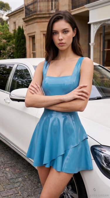 Ylva Sky Blue Latex Mini Dress Luxury Hotel Editorial 4