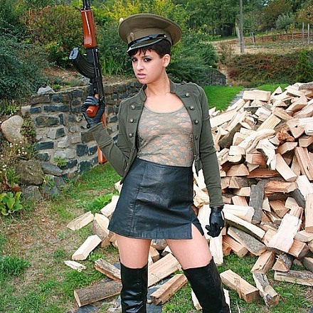 Military Hottie Coco De Mal Is Strict And Sexy In Leather Mini Skirt And Boots