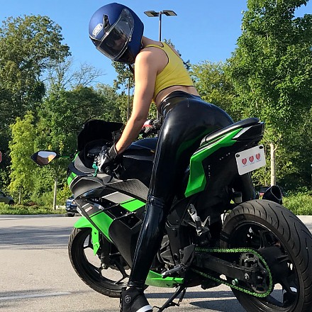 Dutch Dame Driving a Kawasaki Ninja