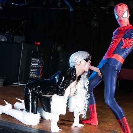 Cosplay Scene With Mila Milan In Pvc Catsuit And White Boots Fucked By Spiderman
