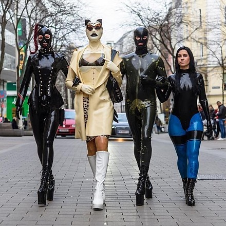 Fetish Girls Dressed In Latex Outfits Walk In Public