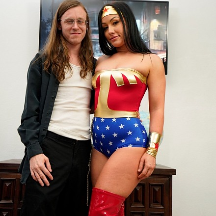 Sexy Jennifer White In Wonder Woman Costume With Red Thighhigh Boots Fucks With A Nerd