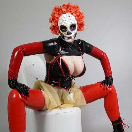Lady Avengelique In A Kinky Red And Black Latex Outfit